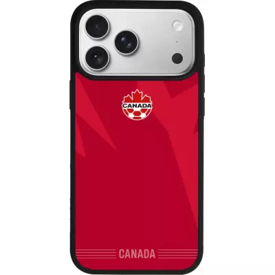 Coque iPhone 17 Pro Max - Silicone rigide noir Maillot de football Canada 2026 personnalisable