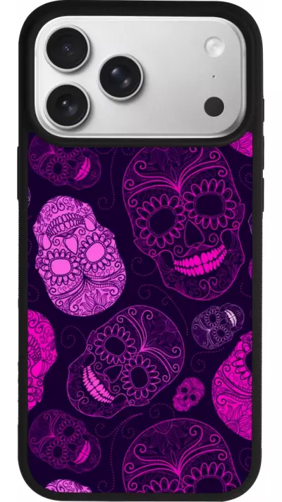 Coque iPhone 17 Pro Max - Silicone rigide noir Halloween 2023 pink skulls Coque iPhone 17 Pro Max - Silicone rigide noir Halloween 2023 pink skulls