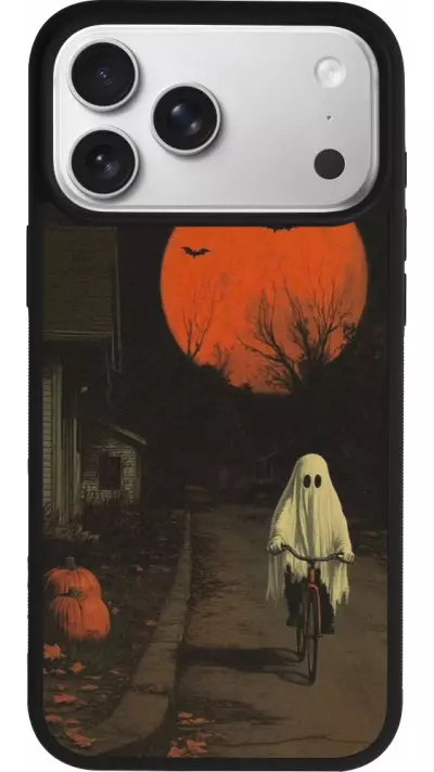 Coque iPhone 17 Pro Max - Silicone rigide noir Halloween 2025 Ghost on a bicycle Coque iPhone 17 Pro Max - Silicone rigide noir Halloween 2025 Ghost on a bicycle