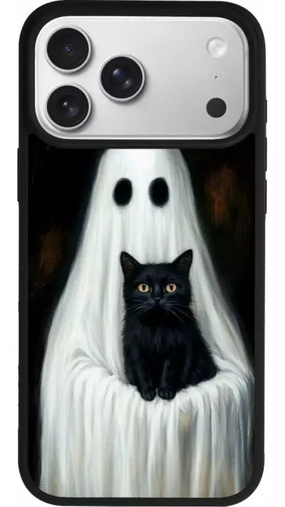 Coque iPhone 17 Pro Max - Silicone rigide noir Halloween 2025 Ghost with black cat Coque iPhone 17 Pro Max - Silicone rigide noir Halloween 2025 Ghost with black cat