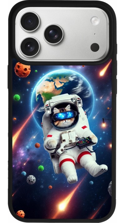 Coque iPhone 17 Pro Max - Silicone rigide noir VR SpaceCat Odyssey