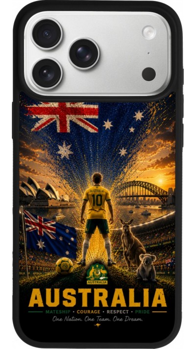 Coque iPhone 17 Pro Max - Silicone rigide noir Football Australie splash 2026