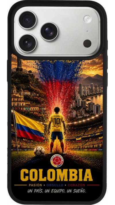 Coque iPhone 17 Pro Max - Silicone rigide noir Football Colombie splash 2026