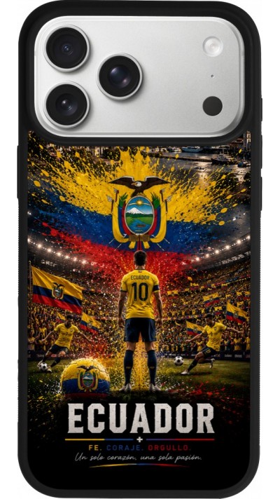 Coque iPhone 17 Pro Max - Silicone rigide noir Football Équateur splash 2026