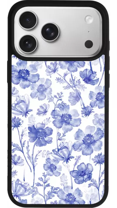 Coque iPhone 17 Pro Max - Silicone rigide noir Spring 23 watercolor blue flowers Coque iPhone 17 Pro Max - Silicone rigide noir Spring 23 watercolor blue flowers