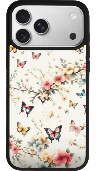 Coque iPhone 17 Pro Max - Silicone rigide noir Spring 25 Papillons Légers Coque iPhone 17 Pro Max - Silicone rigide noir Spring 25 Papillons Légers
