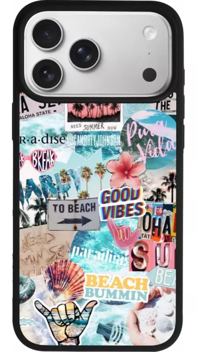 Coque iPhone 17 Pro Max - Silicone rigide noir Summer 20 collage Coque iPhone 17 Pro Max - Silicone rigide noir Summer 20 collage