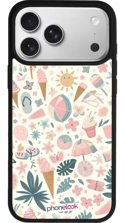 Coque iPhone 17 Pro Max - Silicone rigide noir Summer Pink Pattern Coque iPhone 17 Pro Max - Silicone rigide noir Summer Pink Pattern