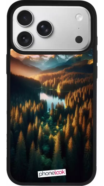 Coque iPhone 17 Pro Max - Silicone rigide noir Sunset Forest Lake Coque iPhone 17 Pro Max - Silicone rigide noir Sunset Forest Lake