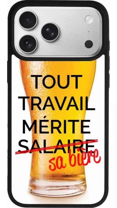 Coque iPhone 17 Pro Max - Silicone rigide noir Tout travail mérite sa bière Coque iPhone 17 Pro Max - Silicone rigide noir Tout travail mérite sa bière