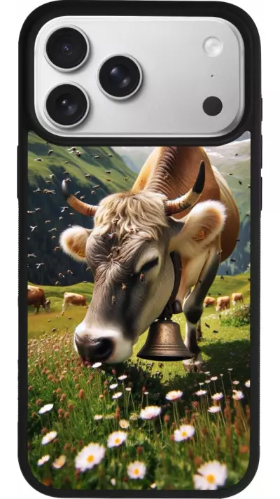 Coque iPhone 17 Pro Max - Silicone rigide noir Vache montagne Valais Coque iPhone 17 Pro Max - Silicone rigide noir Vache montagne Valais