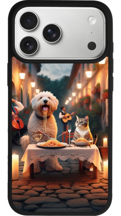 Coque iPhone 17 Pro Max - Silicone rigide noir Valentine 2024 Dog & Cat Candlelight