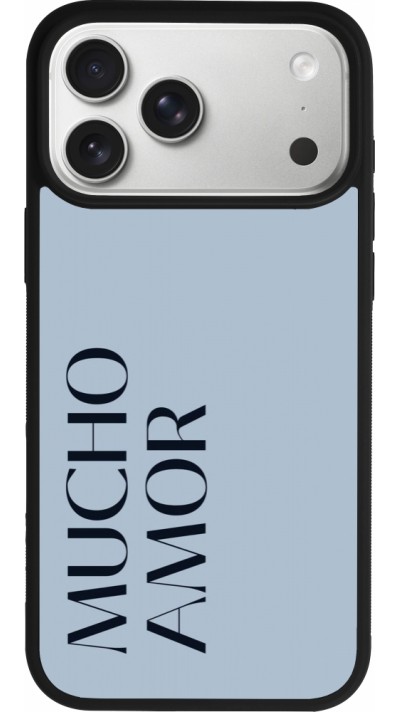 Coque iPhone 17 Pro Max - Silicone rigide noir Valentine 2024 mucho amor azul