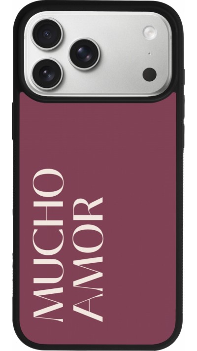 Coque iPhone 17 Pro Max - Silicone rigide noir Valentine 2024 mucho amor rosado