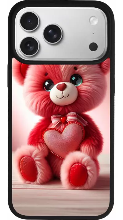 Coque iPhone 17 Pro Max - Silicone rigide noir Valentine 2024 Ourson rose Coque iPhone 17 Pro Max - Silicone rigide noir Valentine 2024 Ourson rose
