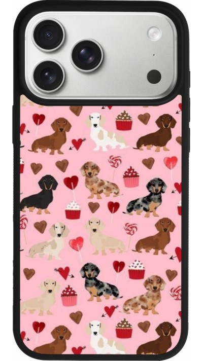 Coque iPhone 17 Pro Max - Silicone rigide noir Valentine 2024 puppy love