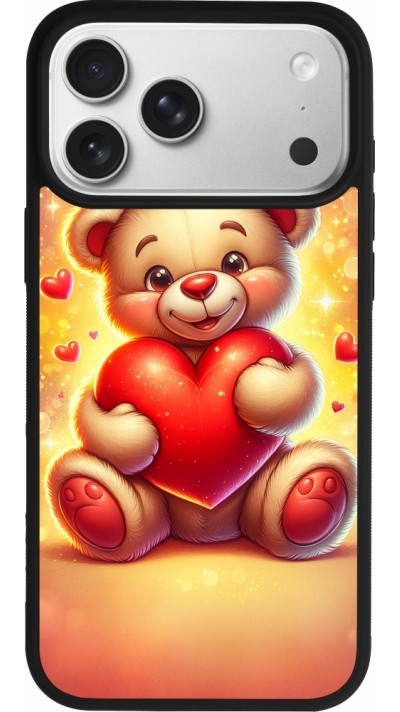 Coque iPhone 17 Pro Max - Silicone rigide noir Valentine 2024 Teddy love