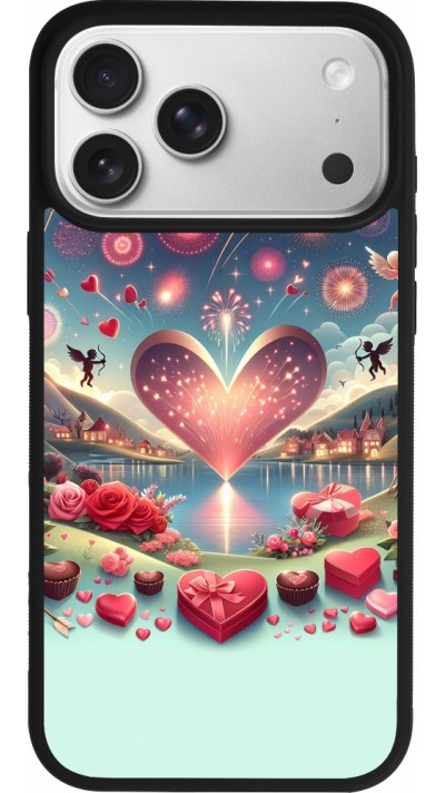 Coque iPhone 17 Pro Max - Silicone rigide noir Valentine 2025 Chic