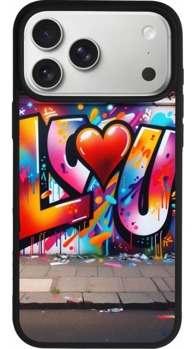 Coque iPhone 17 Pro Max - Silicone rigide noir Valentine 2025 Love U Tag