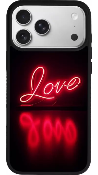 Coque iPhone 17 Pro Max - Silicone rigide noir Valentine 2025 Neon Love Coque iPhone 17 Pro Max - Silicone rigide noir Valentine 2025 Neon Love