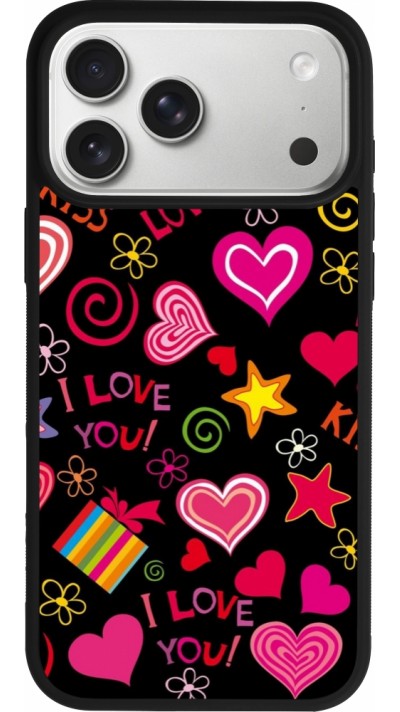 Coque iPhone 17 Pro Max - Silicone rigide noir Valentine 2023 love symbols