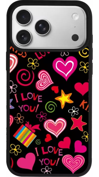 Coque iPhone 17 Pro Max - Silicone rigide noir Valentine 2023 love symbols Coque iPhone 17 Pro Max - Silicone rigide noir Valentine 2023 love symbols