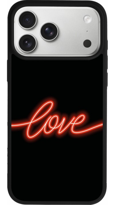 Coque iPhone 17 Pro Max - Silicone rigide noir Valentine 2023 neon love