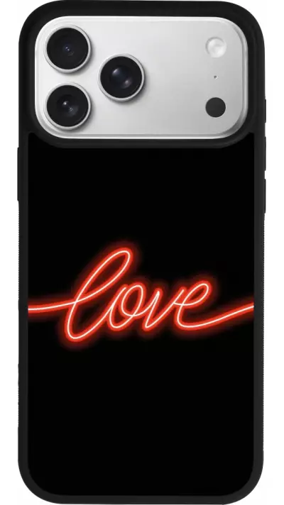 Coque iPhone 17 Pro Max - Silicone rigide noir Valentine 2023 neon love Coque iPhone 17 Pro Max - Silicone rigide noir Valentine 2023 neon love