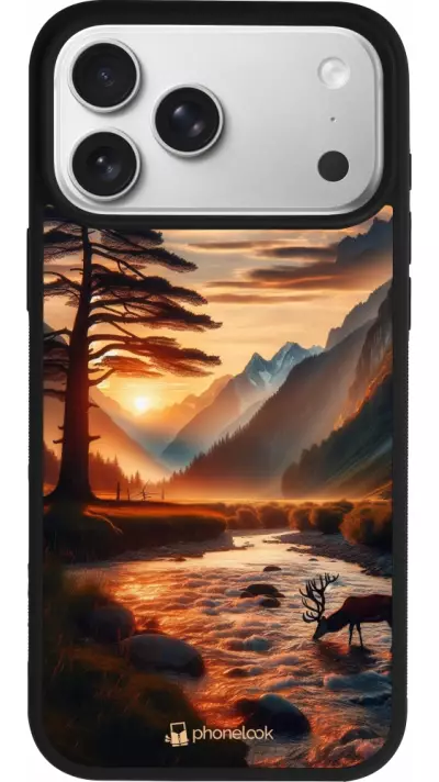 Coque iPhone 17 Pro Max - Silicone rigide noir Valley Sunset Deer Tree Coque iPhone 17 Pro Max - Silicone rigide noir Valley Sunset Deer Tree