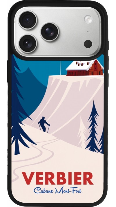 Coque iPhone 17 Pro Max - Silicone rigide noir Verbier Cabane Mont-Fort