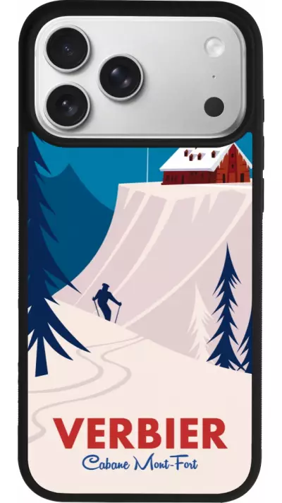 Coque iPhone 17 Pro Max - Silicone rigide noir Verbier Cabane Mont-Fort Coque iPhone 17 Pro Max - Silicone rigide noir Verbier Cabane Mont-Fort