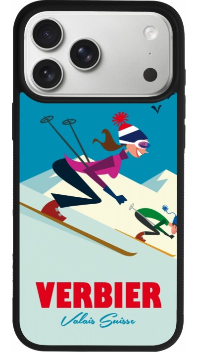Coque iPhone 17 Pro Max - Silicone rigide noir Verbier Ski Downhill
