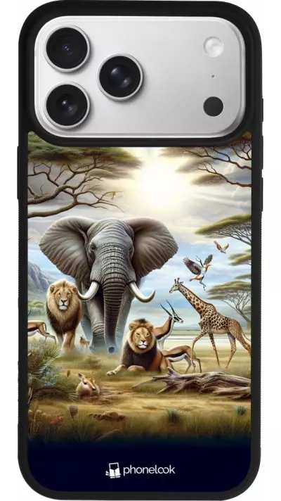 Coque iPhone 17 Pro Max - Silicone rigide noir Vie sauvage africaine Coque iPhone 17 Pro Max - Silicone rigide noir Vie sauvage africaine