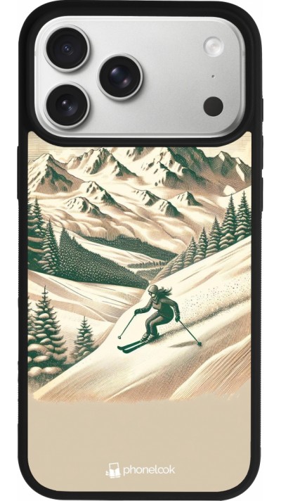 Coque iPhone 17 Pro Max - Silicone rigide noir Vintage Ski Mountain