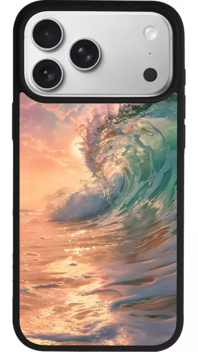 Coque iPhone 17 Pro Max - Silicone rigide noir Wave Sunset Coque iPhone 17 Pro Max - Silicone rigide noir Wave Sunset
