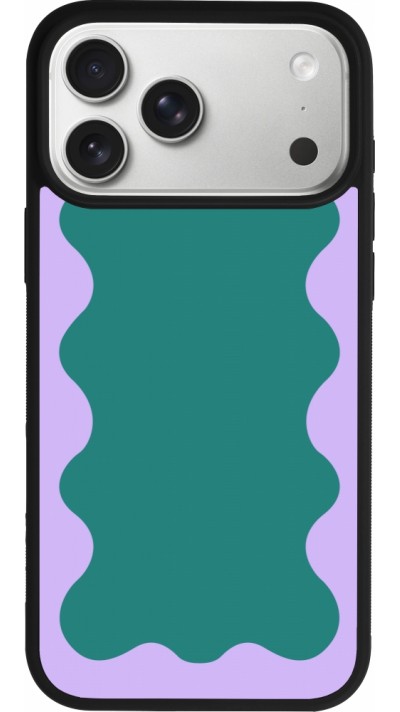 Coque iPhone 17 Pro Max - Silicone rigide noir Wavy Rectangle Green Purple