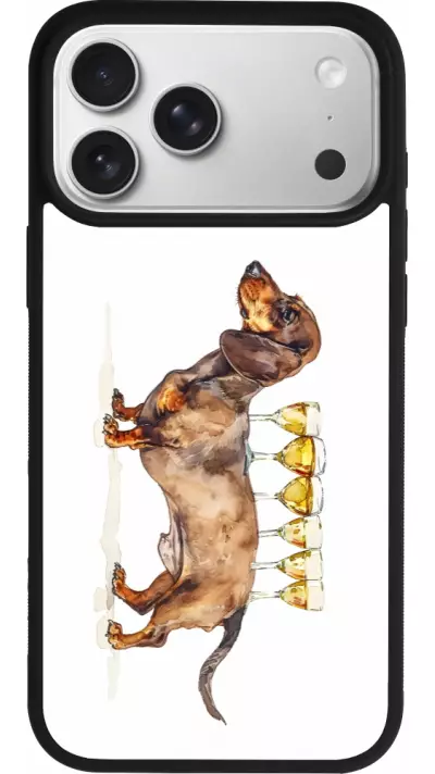 Coque iPhone 17 Pro Max - Silicone rigide noir Wine Teckel Coque iPhone 17 Pro Max - Silicone rigide noir Wine Teckel