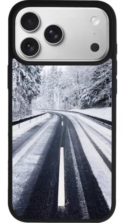 Coque iPhone 17 Pro Max - Silicone rigide noir Winter 22 Snowy Road Coque iPhone 17 Pro Max - Silicone rigide noir Winter 22 Snowy Road
