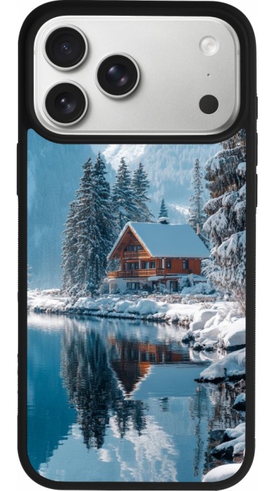 Coque iPhone 17 Pro Max - Silicone rigide noir Winter 25 Winter house forest day