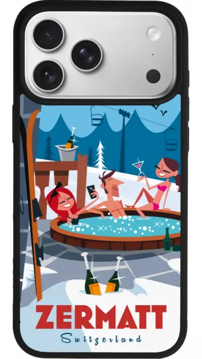 Coque iPhone 17 Pro Max - Silicone rigide noir Zermatt Mountain Jacuzzi Coque iPhone 17 Pro Max - Silicone rigide noir Zermatt Mountain Jacuzzi