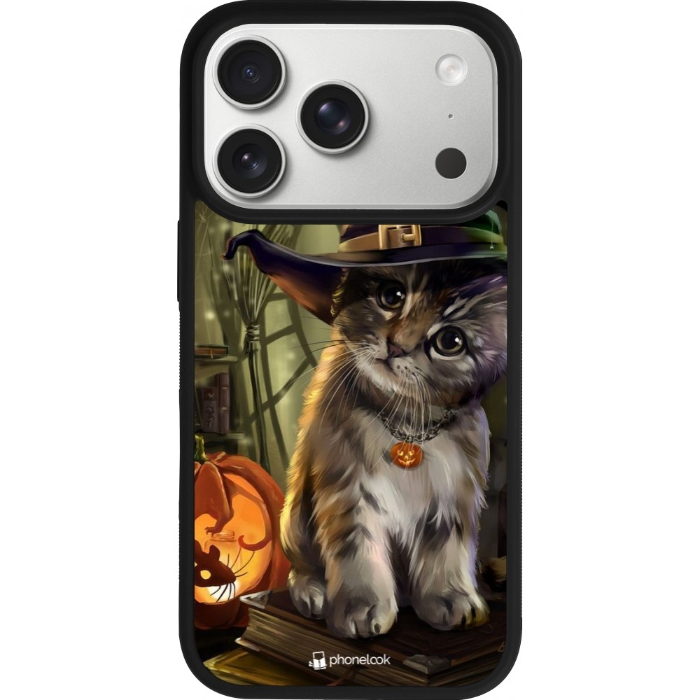 Coque iPhone 17 Pro - Silicone rigide noir Halloween 21 Witch cat
