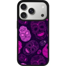 Coque iPhone 17 Pro - Silicone rigide noir Halloween 2023 pink skulls