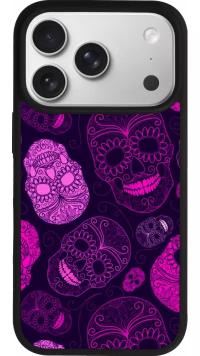Coque iPhone 17 Pro - Silicone rigide noir Halloween 2023 pink skulls Coque iPhone 17 Pro - Silicone rigide noir Halloween 2023 pink skulls
