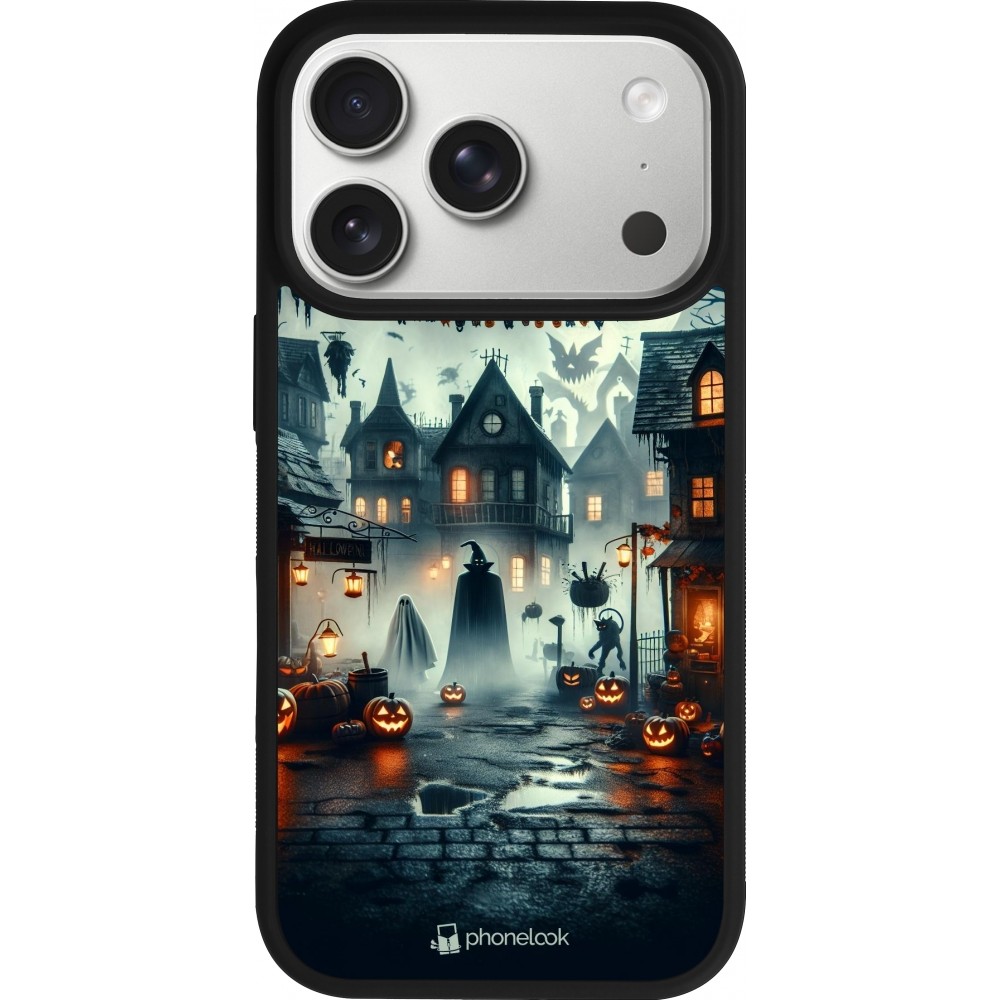Coque iPhone 17 Pro - Silicone rigide noir Halloween Spookville
