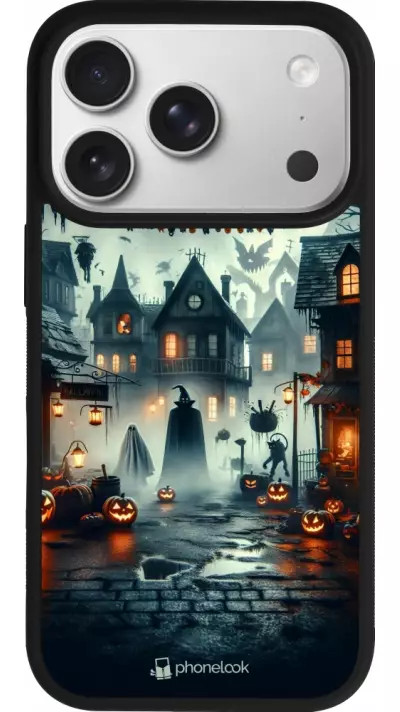 Coque iPhone 17 Pro - Silicone rigide noir Halloween Spookville Coque iPhone 17 Pro - Silicone rigide noir Halloween Spookville