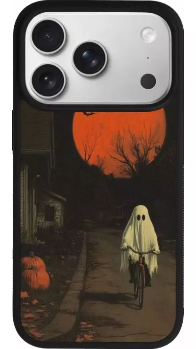 Coque iPhone 17 Pro - Silicone rigide noir Halloween 2025 Ghost on a bicycle Coque iPhone 17 Pro - Silicone rigide noir Halloween 2025 Ghost on a bicycle