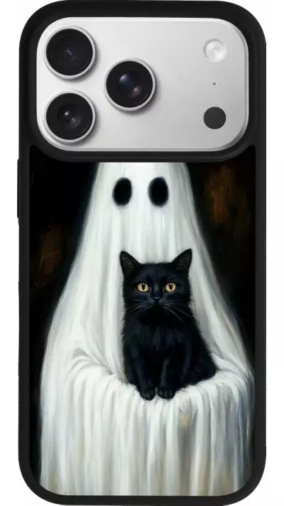 Coque iPhone 17 Pro - Silicone rigide noir Halloween 2025 Ghost with black cat Coque iPhone 17 Pro - Silicone rigide noir Halloween 2025 Ghost with black cat