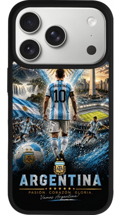 Coque iPhone 17 Pro - Silicone rigide noir Football Argentine splash 2026