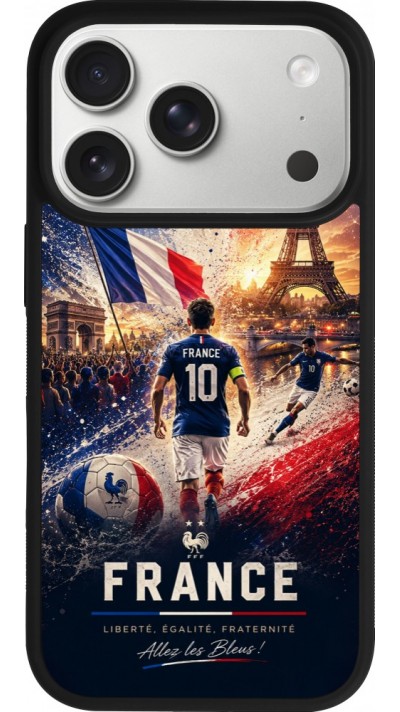 Coque iPhone 17 Pro - Silicone rigide noir Football France splash 2026