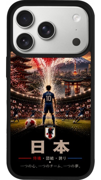 Coque iPhone 17 Pro - Silicone rigide noir Football Japon splash 2026
